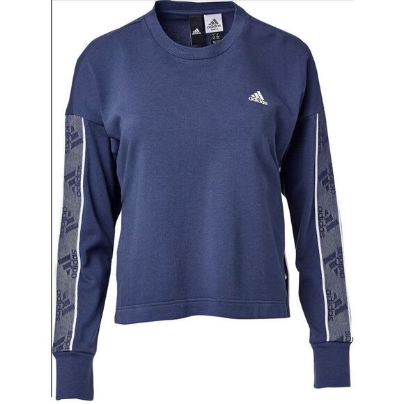 Adidas Changeover Tape Logo Crew‎ Cropped Sweatshirt Womens Size Medium Blue - Picture 1 of 8